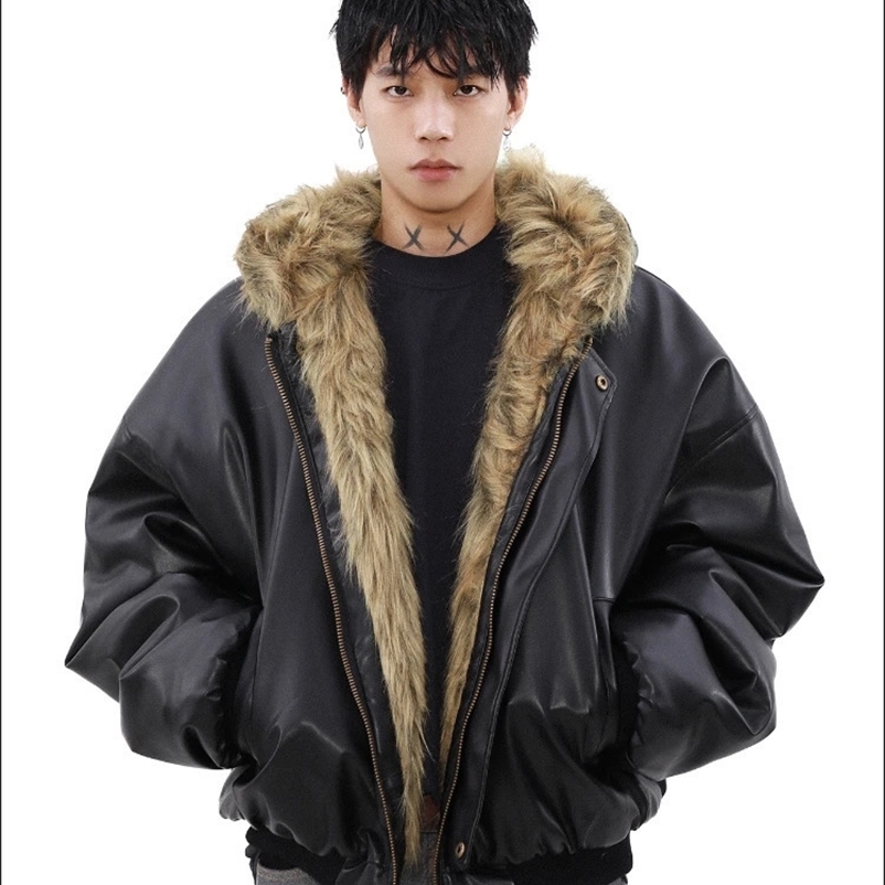 Mens Fashion High-end Long Sleeve Jacket Cotton Clothes Mens 2024 Winter Velvet Thickened Double-sided Fur Integrated Coat 241223bj