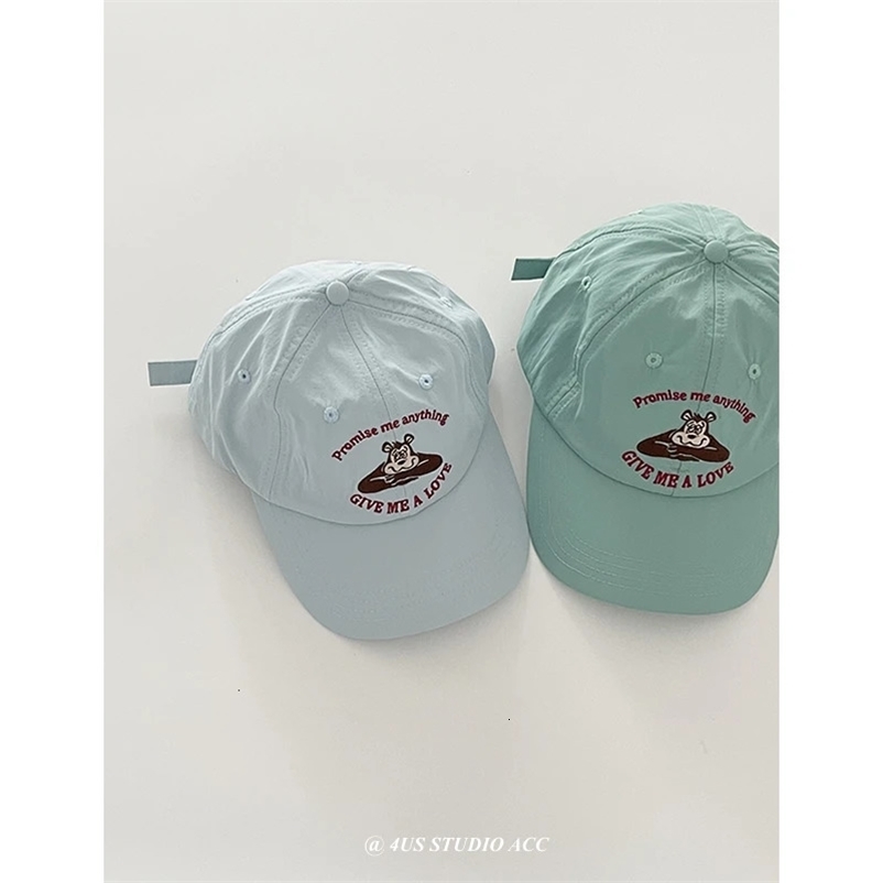 Korean Style Cute Bear Peaked Cap Womens Summer Quick-Drying Soft Top Curved Brim Sun-Shade Baseball Cap 240515
