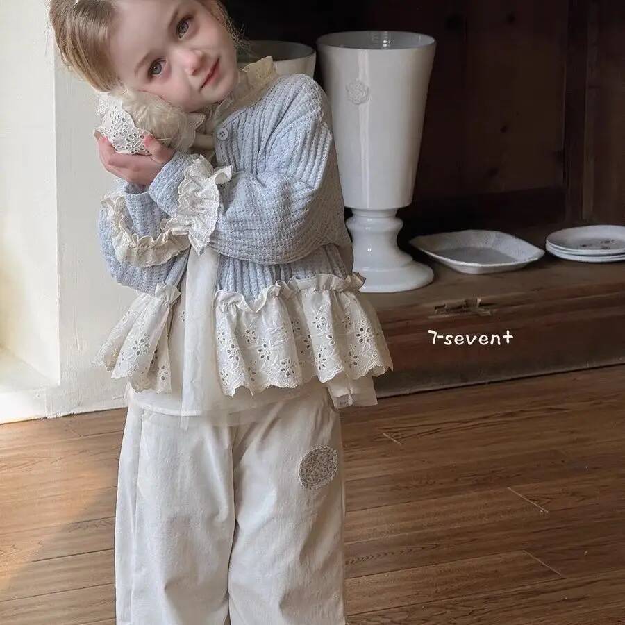 Vêtements coréens pour enfants Girls Extérieur Spring Summer Thin Thin Baby Lace Treen Cardigan Kids Tops For Girls Patchwork Jacket Ddmyshoesvip