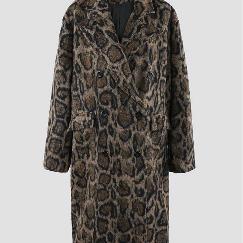 Nerazzurri Autumn Winter Long Loose Casual Leopard Print Woolen Coat Men 241223bj