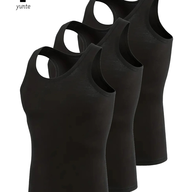 Mens Vest Black 3-Piece Breathable Quick-Drying Polyester Fiber Sports Vest Suitable for Gym Running and Training Casual Pure C250214bj