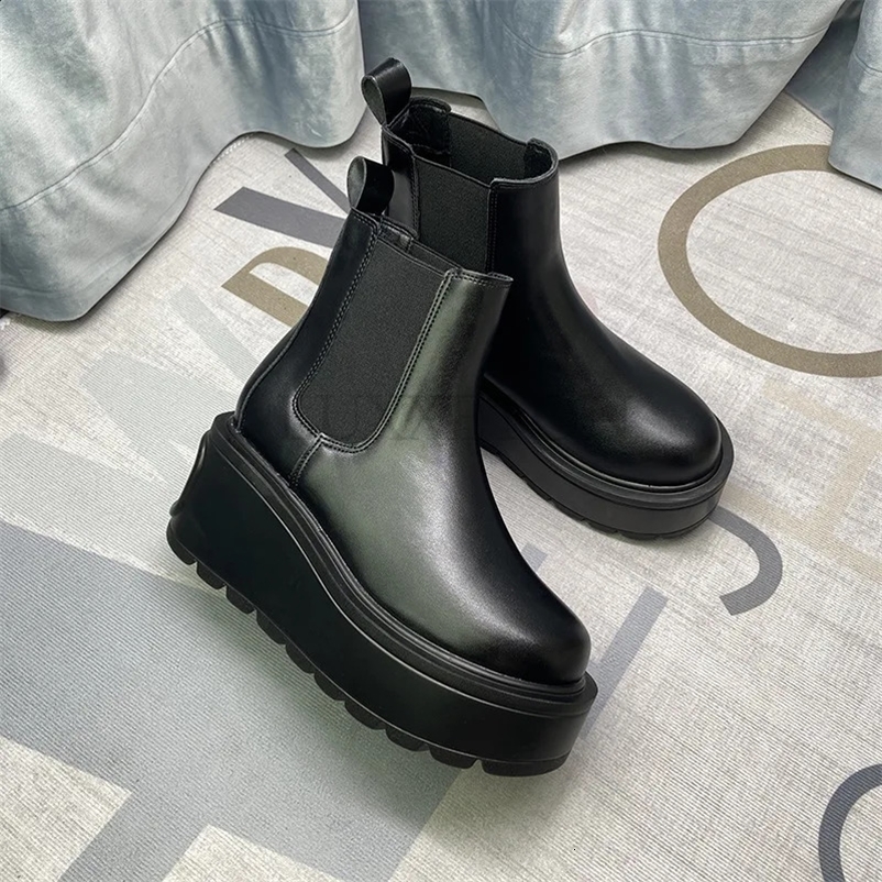 Autumn Winter Chelsea Boots Womens Platform Brown Black Beige White Ankle Boots Womens Fur Short Fat Punk Gothic Shoes 240926bj