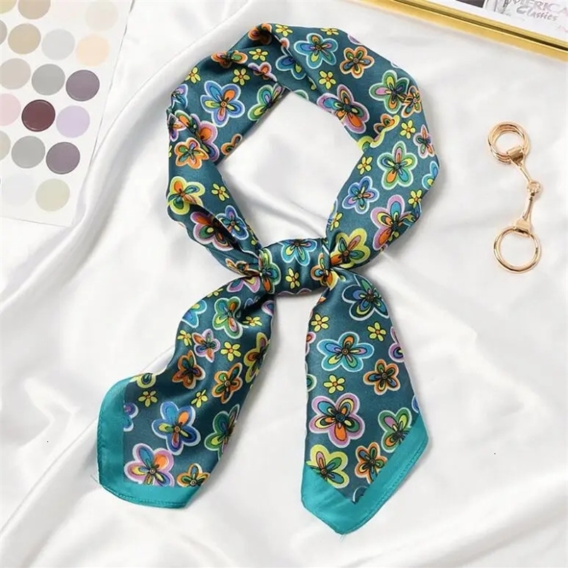 70*70cm Colorful Flowers Print Square Scarf Women Bandana Hairband Lady Head Wraps Female Shawl Fashion Neckerchief 240711