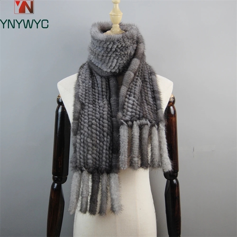 Women Winter Warm Real Mink Fur Scarf 100% Genuine Real Mink Fur Muffler Lady Fashion Quality Natural Real Mink Fur Knit Scarves 250120bj