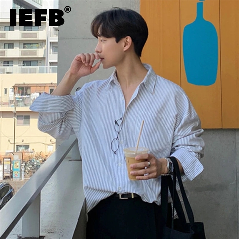 IEFB Fashion Striped Shirt Trend Mens Long Sleeve Top Autumn Korean Style Loose Casual Clothe Business Male Cardigan 9C1114 240827