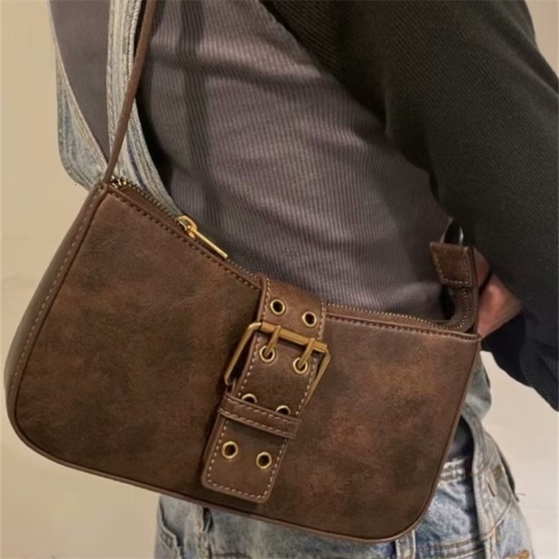Waist Bags Casual Women Brown Buckle Bag 2023 Summer Fashion Ladies Vintage Female Zipper up Solid Color Shoulder 230711bj