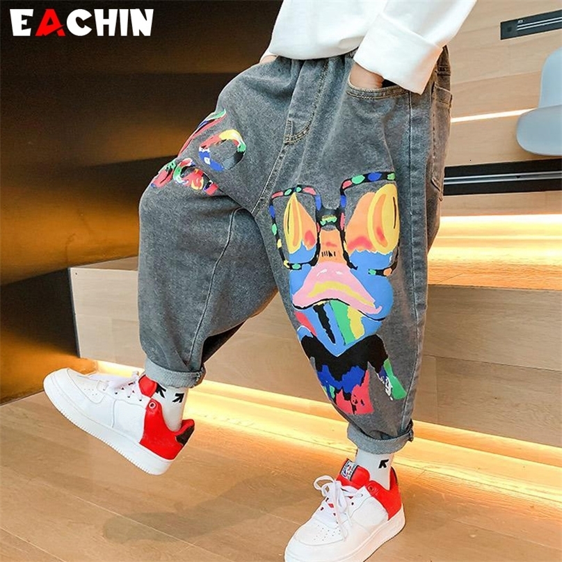 Jeans Boy s 2023 Spring and Autumn Kids Trend Printing Korean Casual Denim for Big Children s Loose Chic Pants Clothes 230906