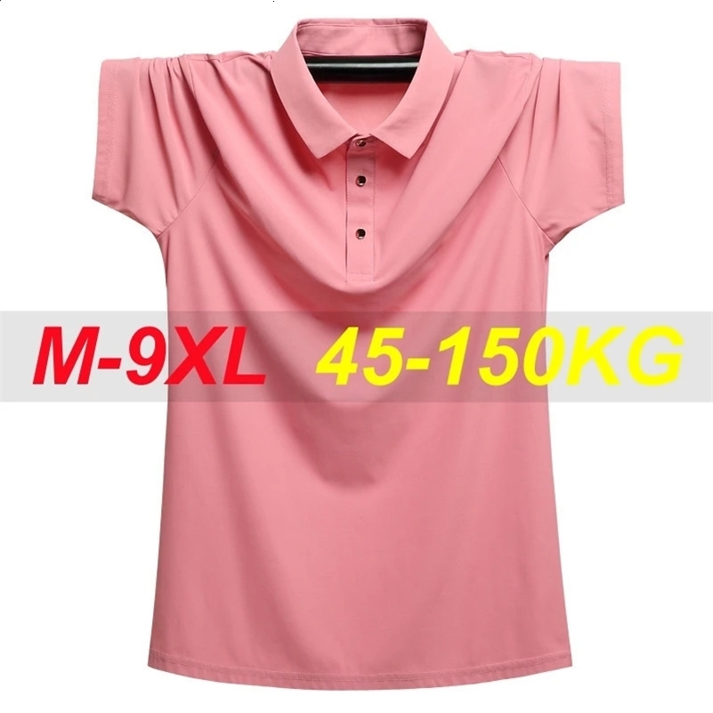 Plus Size 9xl 8xl Men Polos Summer High Quality Mens Short-sleeved Ice Silk Solid Color Mens Business Casual Polo Shirt 250322