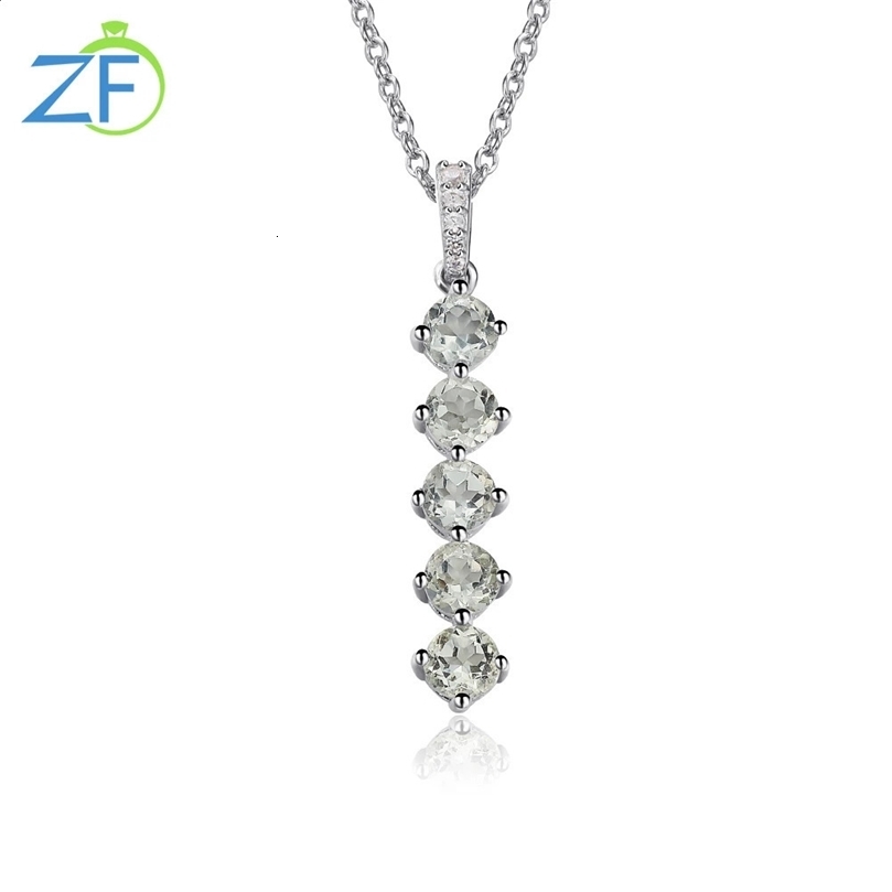 GZ ZONGFA Womens Natural Green Amethyst Pendant Necklace Simple 925 Pure Silver Chain Jewelry Wedding Party Gift 240911