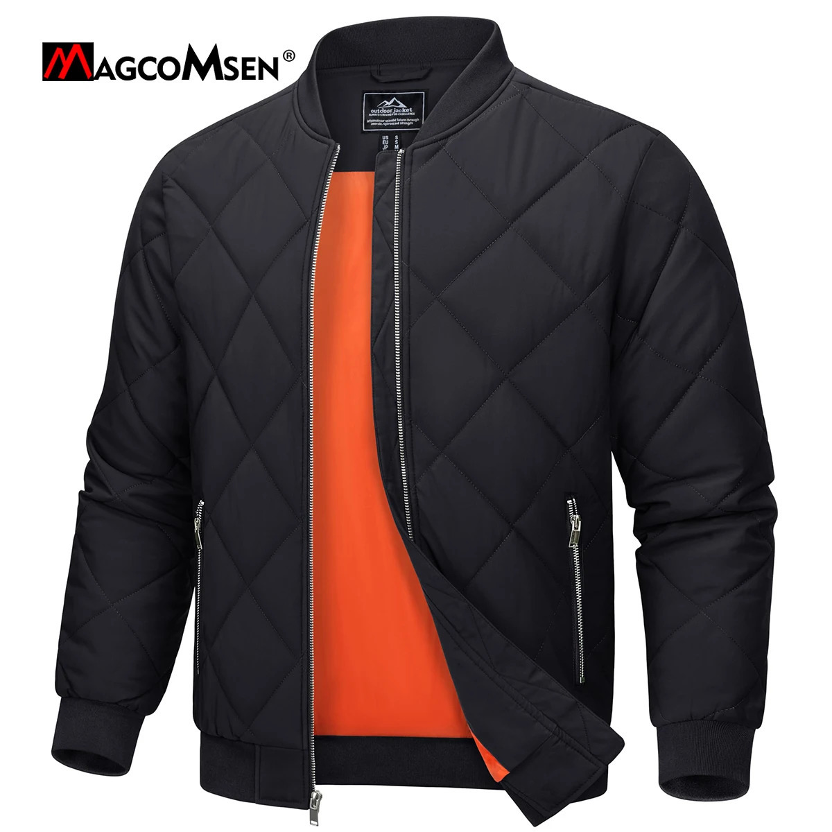 MAGCOMSEN Mens Padded Jackets Winter Full Zipper Fleece Lined Casual Windbreaker Varsity Coats Waterproof Outwear 250807