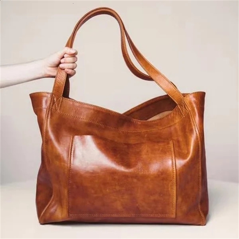 Womens Soft Pu Leather Tote Vintage Shoulder Bag With Big Side Tote Bag Stylish Handbag With Top Handle Bags Bolsa Feminina 241228