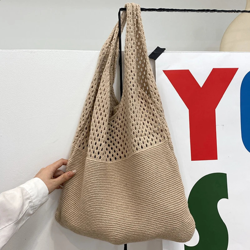 Vintage Hollow Woven Underarm Shoulder Bag Knitted Handbag for Women Large Capacity Shopper Ladies Summer Beach Travel Bag 240726