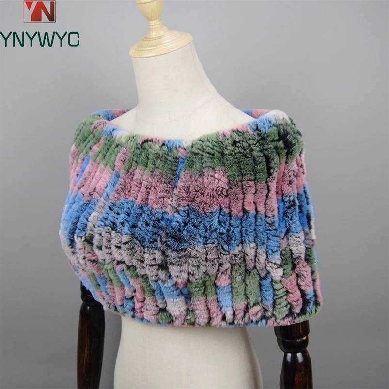 Russian Winter Warm Fashion Genuine Fur Muffles Ladies Real Rex Rabbit Fur Ring Scarf Circle Long Knitted Real Fur Scarves 240910
