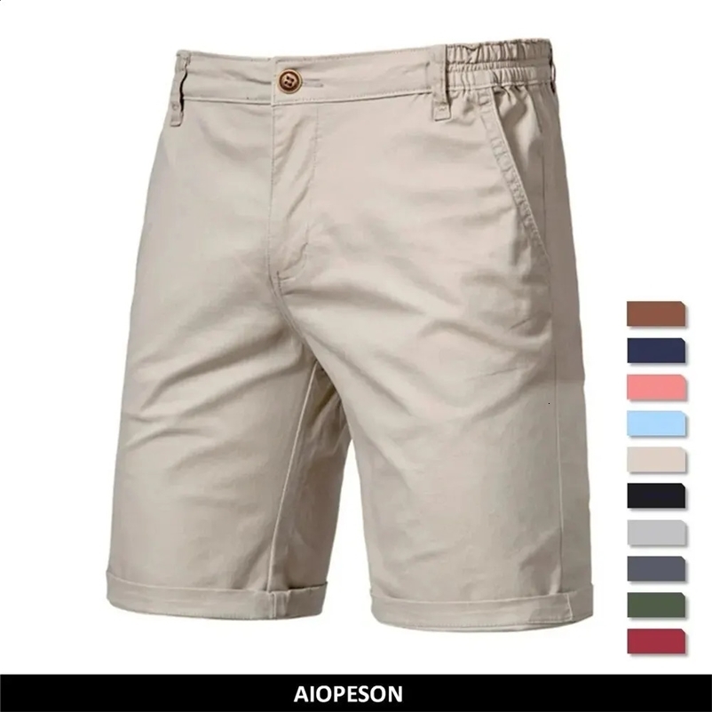 AIOPESON Summer 100% Cotton Solid Shorts Men High Quality Casual Business Social Elastic Waist Men Shorts 10 Colors Beach Shorts250312bj