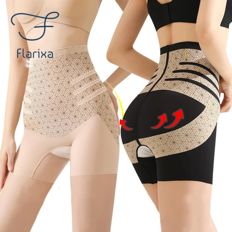 Flarixa High Waist Flat Belly Panties Seamless Woman Boxer Body Slimming Shaping Pants Push Up Underwear Thin Safety Shorts 240618