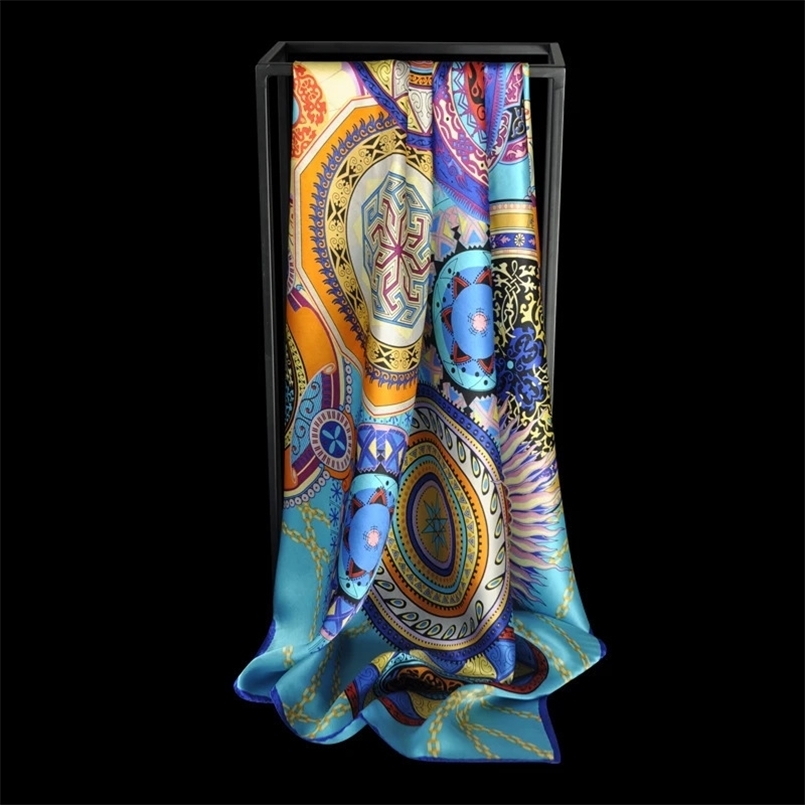 Women 100% Real Silk Square Scarf Hangzhou Neck Scarf Large Neckerchief for Ladies Print Bandana Square Silk Scarf 90*90cm 240626