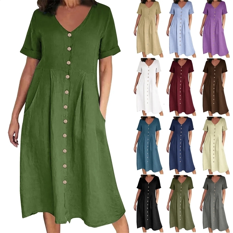 Spring/Summer Independent Station Solid Color Loose High Waist Cotton Linen Dress250425bj