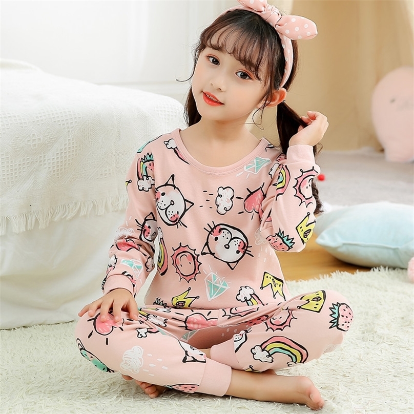 Enfants Automne Pyjamas À Manches Longues Ensemble Vêtements Pour Garçons Filles Bande Dessinée Coton Tops Pantalon 2pcs Pyjamas Enfants Sous-Vêt