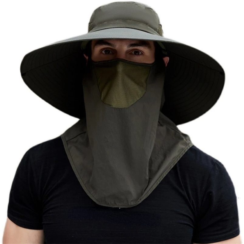 Summer Sun Hat for Men Foldable Cowboy Cap Big Brim Bucket Cap Outdoor Anti-UV Hiking Fishing Hat Face Neck Protection Panama 240530