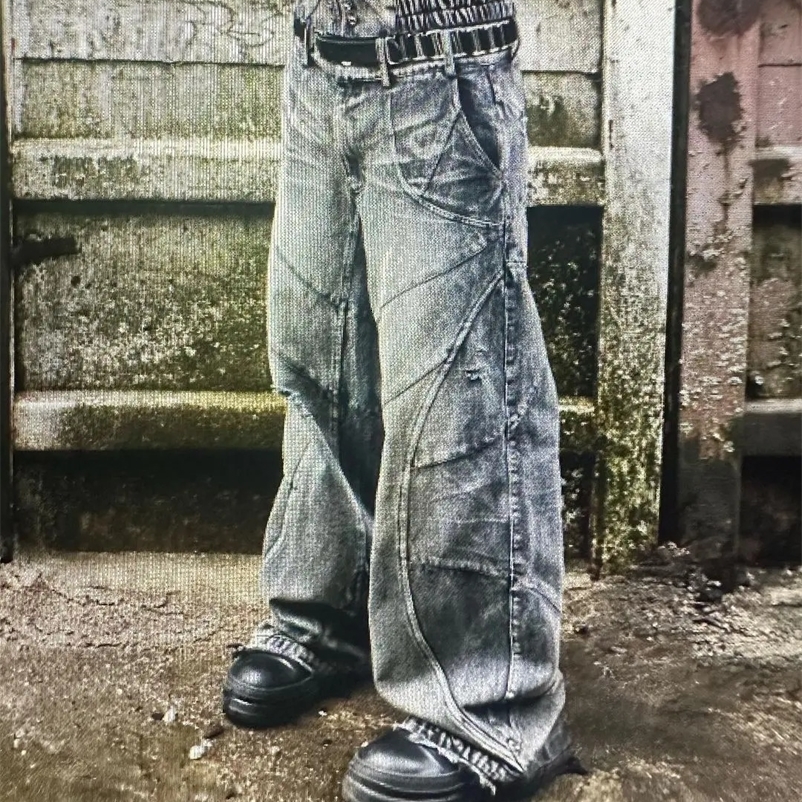 2024 Fashion Y2k Washed Hip Hop Oversized Jeans Mens Casual Punk Rock Loose Straight Distressed Wide Leg Pants Street Wear250312bj