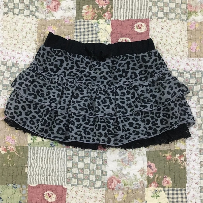 Summer Subculture Elegant Sexy Vintage Fashion tie Aesthetic High Street Lace Leopard Print Mini Skirt Womens Streetwear 250318
