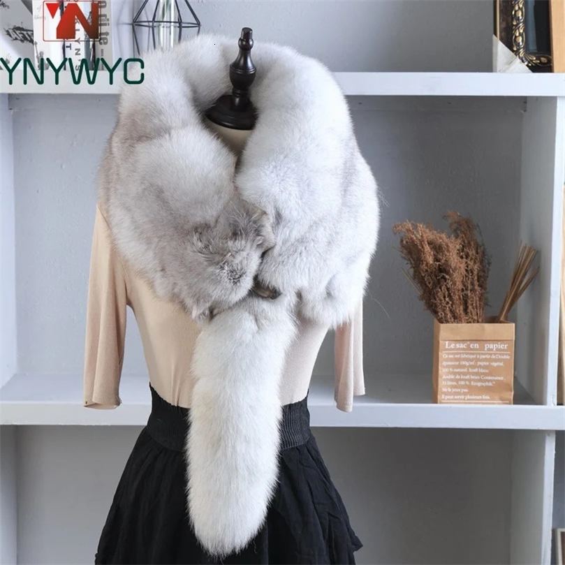 Neutral style real fur fox scarf mens winter warm natural shawl soft headscarf super large gray silver accessories 240911