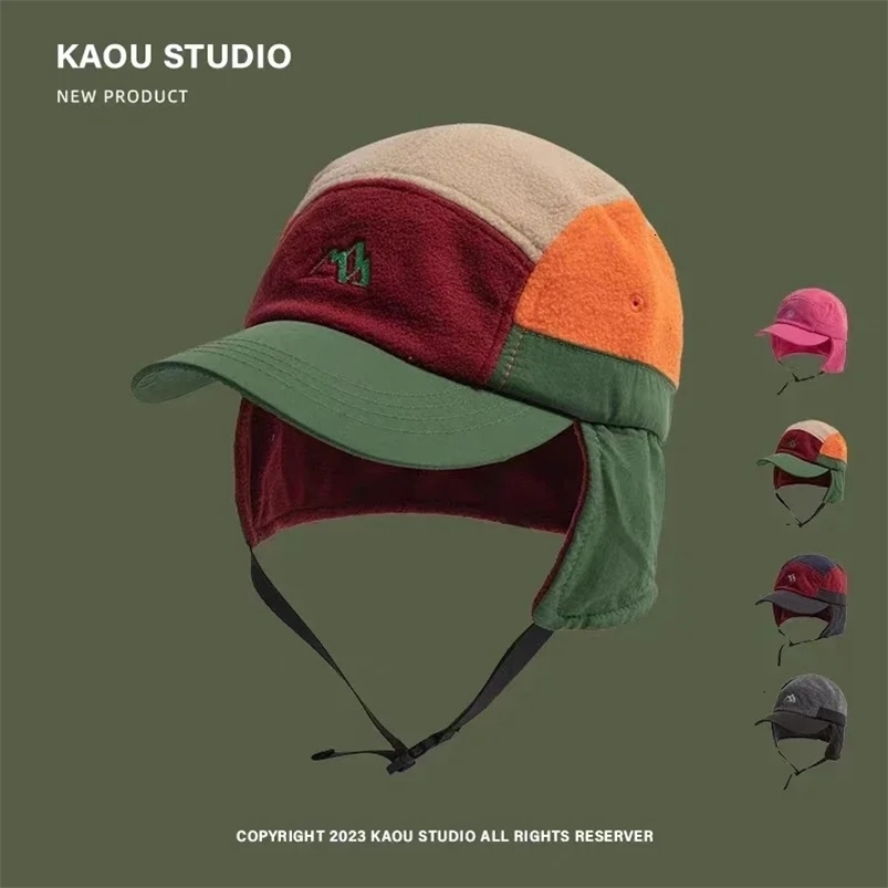 Short Brim Color Matching Ear Protection Autumn Winter Mens Womens Baseball Cap Warm Outdoor Velvet Bucket Hat 240426