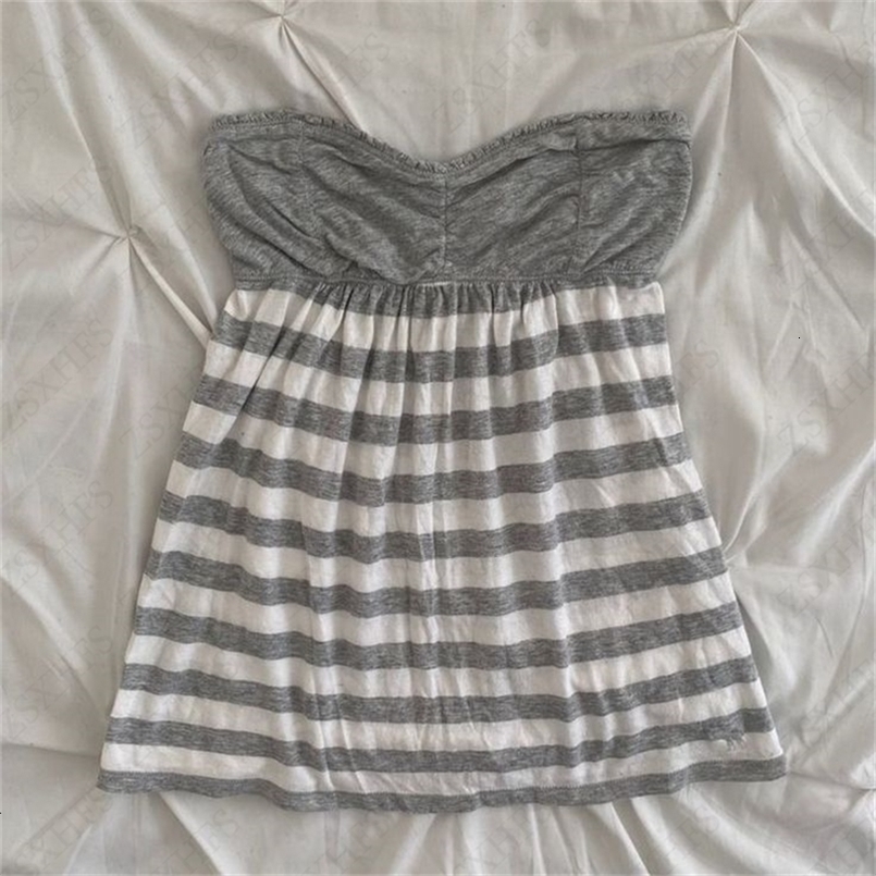Y2k Womens T shirt Vintage Clothes 90s Sexy Crop Tops Stripe Tube Top Aesthetic Casual Femme Camis Harajuku Tee Punk Sweet Tank 250415