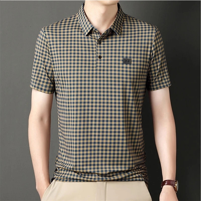 Mens short sleeved T-shirt summer silk ice silk middle-aged and elderly dad polo shirt 250410