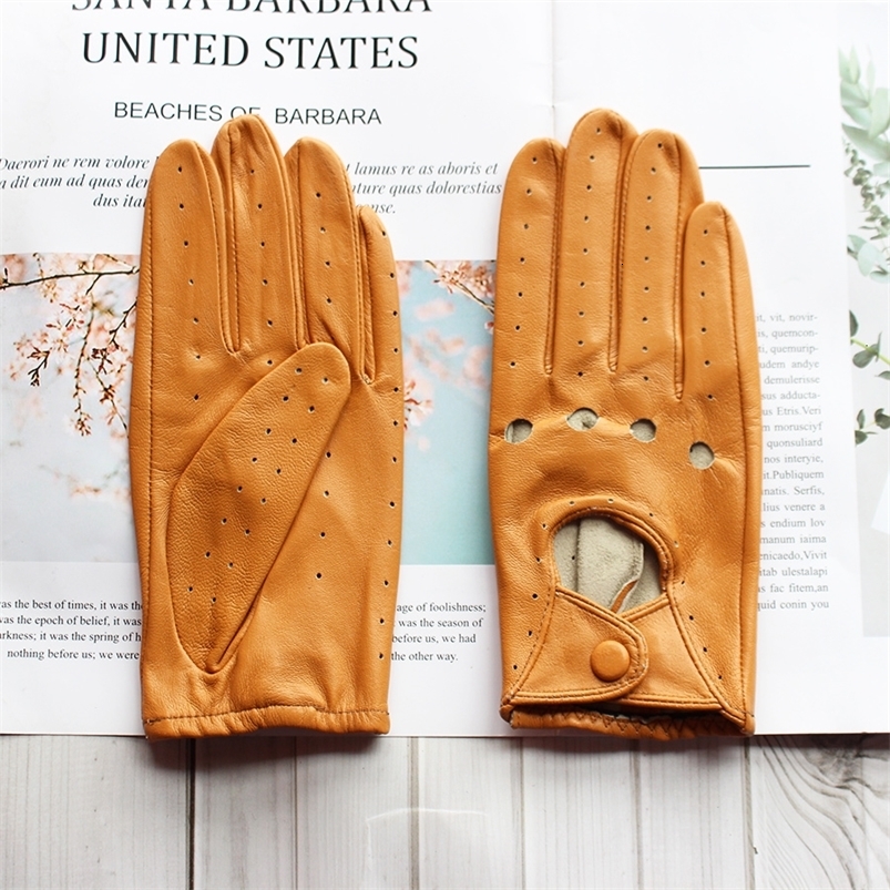 Five Fingers Gloves Summer Driving Leather Driver Gloves Women's Thin Unlined Fashion Mesh Breathable Color Sheepskin Full Finger Cycling Glove