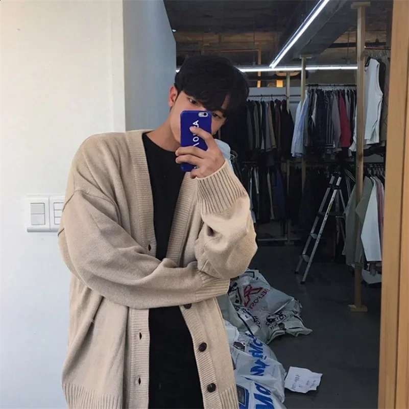Knitted Sweaters For Men Solid Color White Man Clothes Coat Plain Jacket Cardigan X Korean 2024 Autumn Elegant Comfortable S A 250206