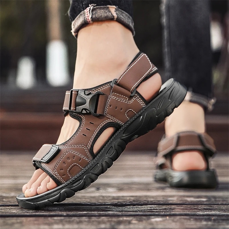 Summer Mens Genuine Leather Sandals Outdoor Roman Sandals Beach Anti slip Casual Lightweight Open Toe Boys Sports Sandals 250314bj