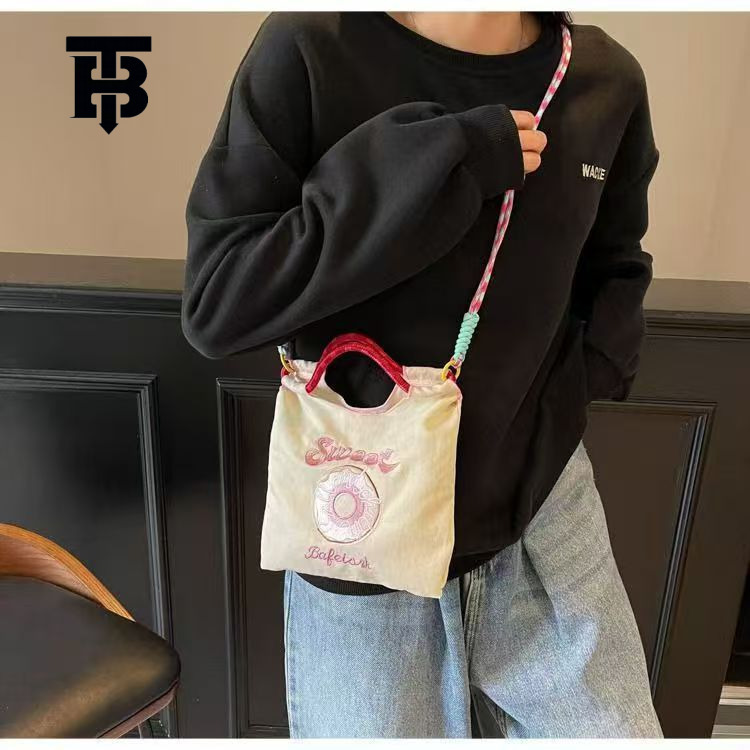 TB BHULAMTE Free Shipping New Designer Bag Japanese INS Embroidered Donut Nylon Bag 2025 Fashionable Mini Commuting Bag Shoulder Crossbody Bag