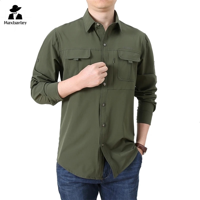 Summer Jacket Upf 50 Sun Protection Fishing Shirts Mens Quick Dry Long Sleeve Shirts Mesh Breathable Hiking Work Cargo Shirts 240816