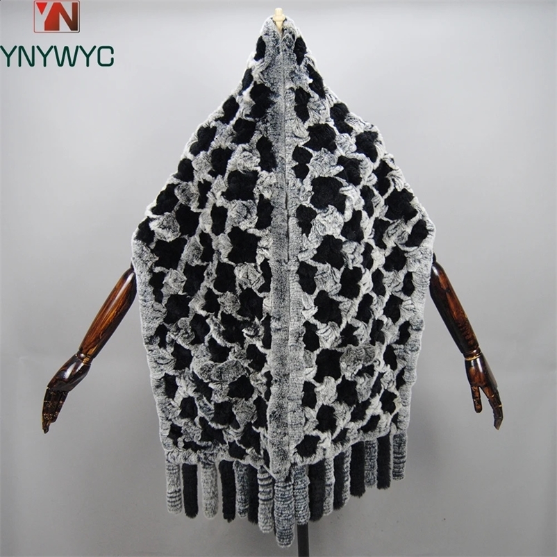 2025 Women Natural Rabbit Fur Tassel Shawl Warm Long Fur Scarves Winter Knitted Real Rex Rabbit Fur Scarf With Pocket Wide 250120bj