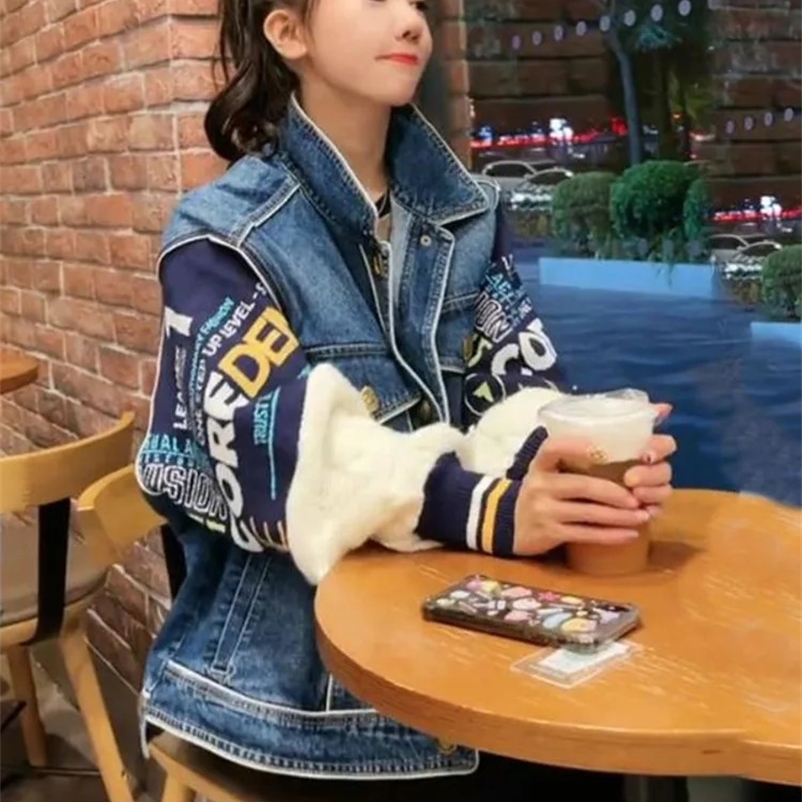 Womens denim jacket suitable for spring/summer sweaters loose Korean fashion sweaters knitted jackets womens sweaters 241021