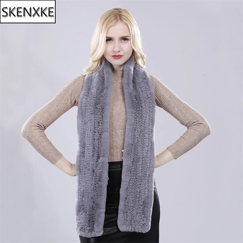 Winter Women Knitted Long Real Rex Rabbit Fur Scarf Natural Soft Fur Scarves For Lady Quality 100% Genuine Rex Rabbit Scarves 240914