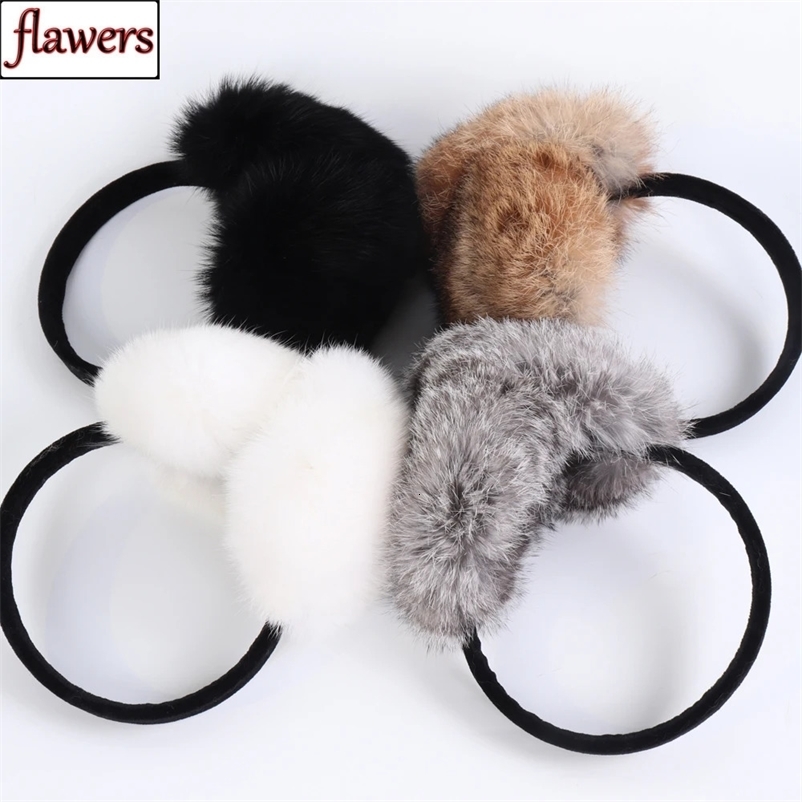 Russian Women Winter 100% Real Rabbit Fur Earmuffs Winter Girls Plush Rabbit Fur Ear Muffs Thermal Lady Warm Rabbit Fur Earmuff 241223bj