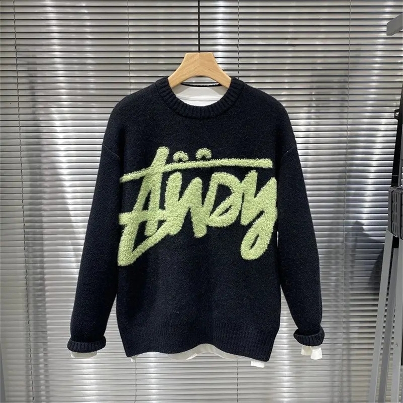 Round Neck Pullover Sweater Fashion Trendy Letter Jacquard Mens Knitwear Loose Top Men Clothing Pull Coreen 240914