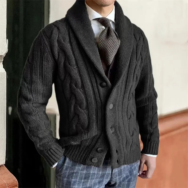 Autumn Winter Button Sweater Men Cardigans Coat Fashion Jacquard Thick Solid Sweaters Casual Knitted Jacket Mens Clothing 241227