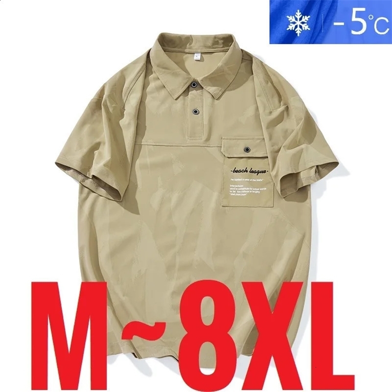 Ice Silk Mens Polo Shirts Turn Down Collar Summer Tshirt Male Short Sleeve Cool Casual Fashion Big Size Plus Large Oversize Top 250322