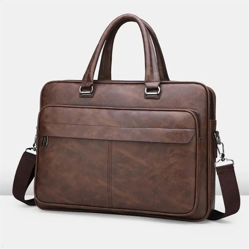 PU Leather Shoulder Bag Large Capacity Portable Casual and Waterproof Crossbody Document Bag for Men Briefcase 250407bj