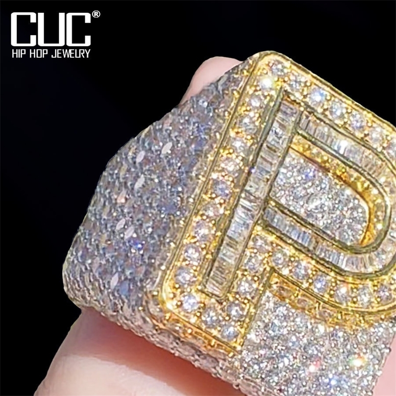 Band Rings A-Z Men's Single Letter Ring Women's Double Layer Zircon Gold Silver Ring Copper Charm Fashion Hip Hop Jewelry Gift 230711