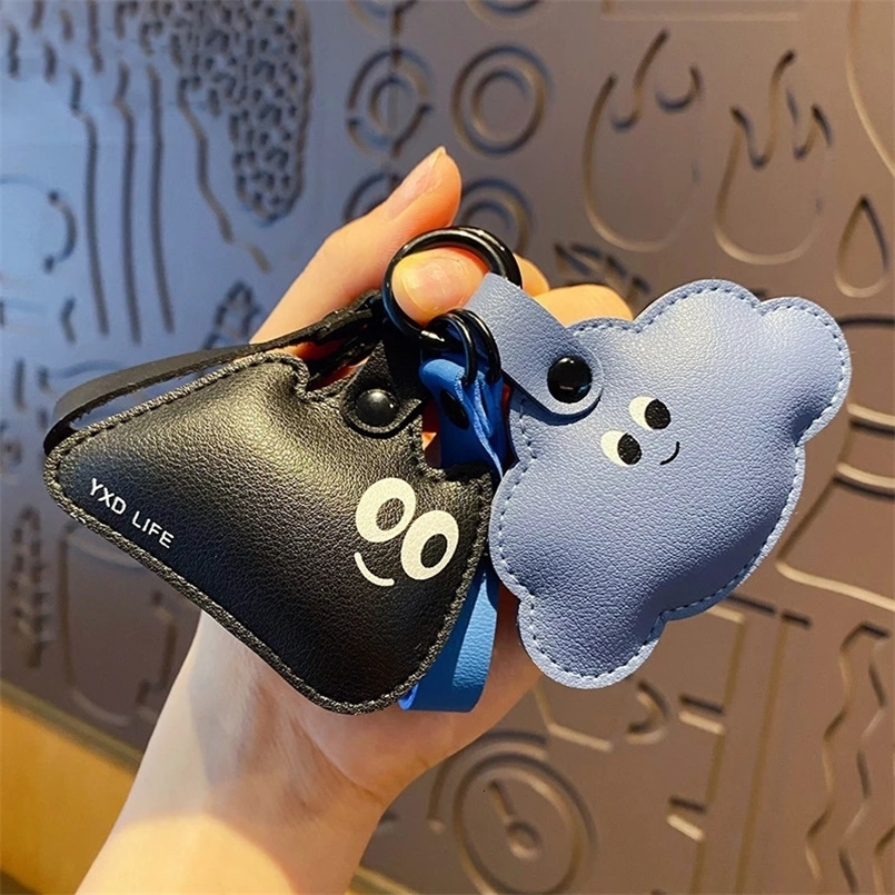 Dessin animé en cuir noir chat animal pendentif porte-clés de porte clés mignon nuage bleu elfe hommes femmes sac clés clés jonction biparket cad