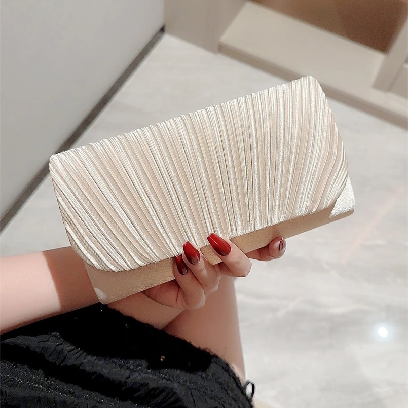Womens Elegant Satin Evening Bag Pleated Clutch Wedding Purse Formal Tote Party Prom Clutch with Rhinestones for Wedding Bride 241218