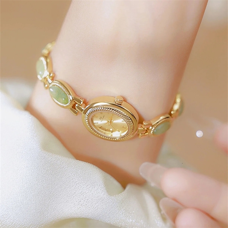 UTHAI Womens Watch Ladies Bracelet Waterproof Retro Natural Dongling Stone an Jade Advanced Chain Watches Gift 250121bj