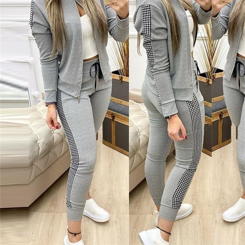 Spring Leisure Sports Zipper Tops Coat Pants 2 Two Pieces Sets For Women Striped Stitching Comfortable Activewear Sets 240812