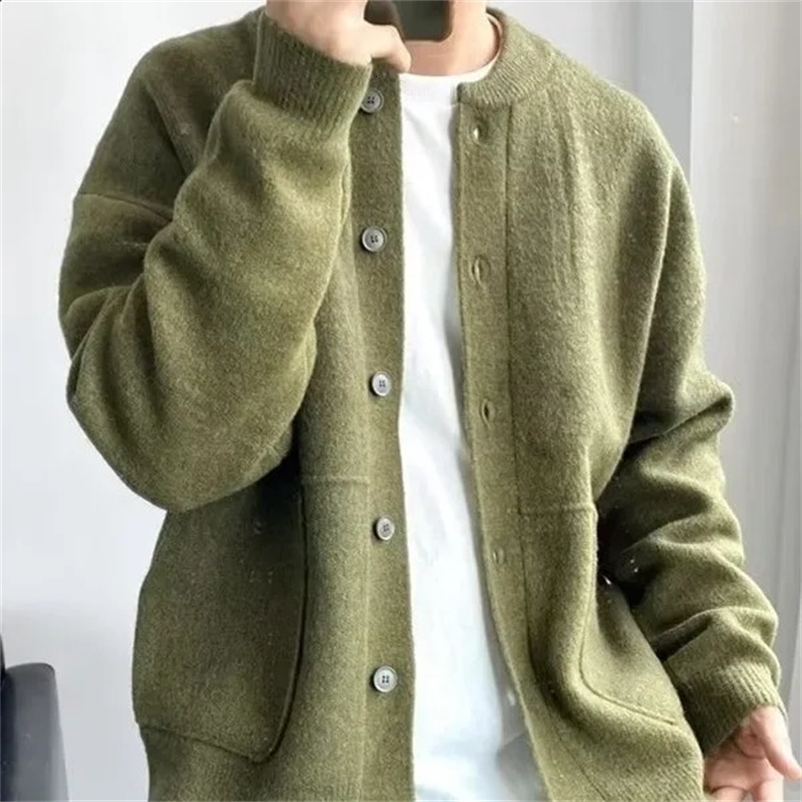 Arrival Autumn Winter Knit Cardigan Sweater For Men Fashionable Korean Style Versatile Casual Solid Color V-neck Pullover 240729