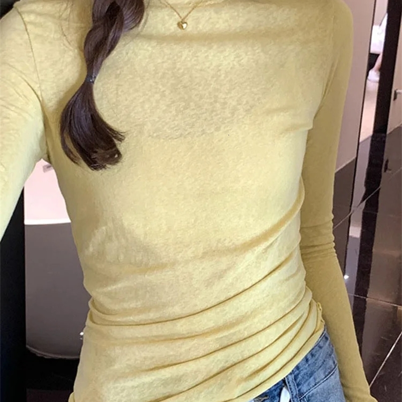 2024 Spring/Autumn Womens T-shirt solid ultra-thin suitable for long sleeved O-neck T-shirt womens casual streetwear high-quality underwear 240924bj