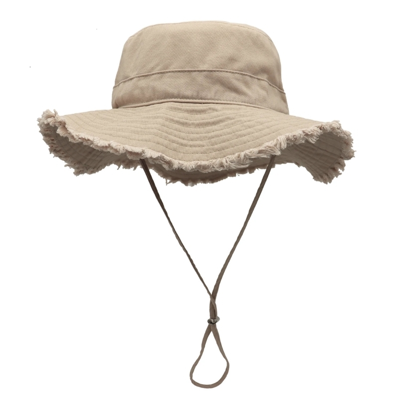 Outfly Womens Cotton Blend Bucket Fishing Hat Raw Edge Casual UV Protection Solar Beach Hat Mens Panama Hat 240426